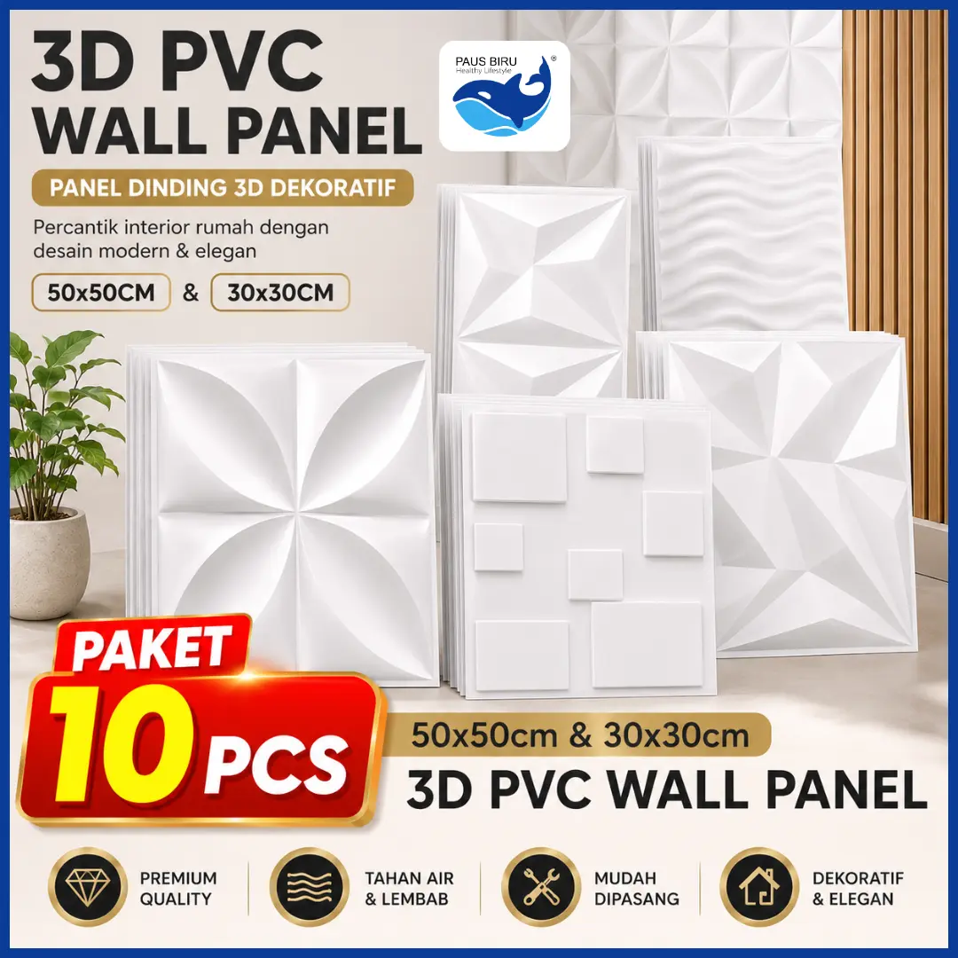 [PAKET 10 PCS] 3D PVC Wall panel Dinding 50x50 cm & 30x30CM Wallpaper | Dekor rumah | Home Decor | Wall Interior Dinding