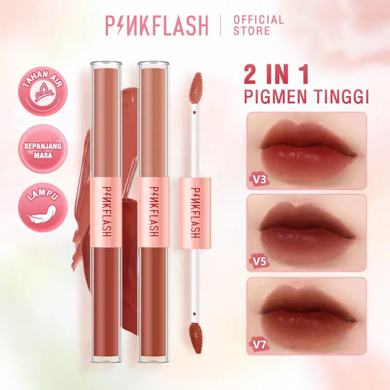 PINKFLASH 2 IN 1 Dual-ended Liquid Lipstik ombrelips Matte Velvet High Pigment Tahan lama Ombre