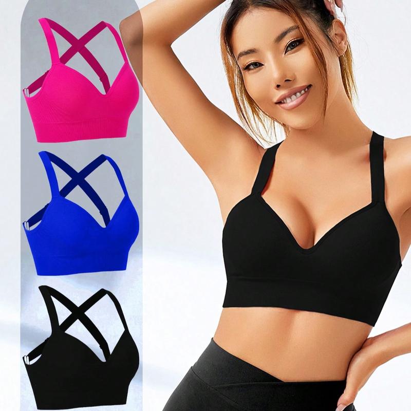 Áo Ngực Thể Thao, Màu Trơn Cúp Cố Định Tích Hợp, Áo Tập Gym Thể Dục Và Thể Dục, Dây Đeo Vai Có Thể Điều Chỉnh Hấp Thụ Sốc, Thiết Kế Chéo Và Lưng Đẹp, Thích Hợp Tập Yoga