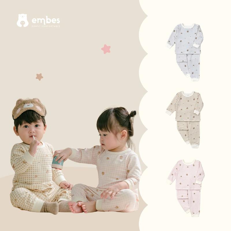 Bộ quần áo dài tay hoạ tiết caro in tràn hình nhỏ cho bé Embes Việt Nam từ 9 tháng - 4 tuổi - 25-K7-03
