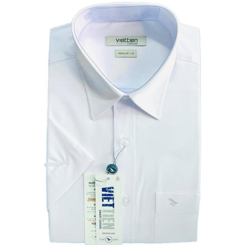 Áo sơ mi nam Việt tiến -360- ngắn tay ,vạt ngang , vải kate 35%cotton-65%polyester dày dặn , sơ mi công sở cao cấp