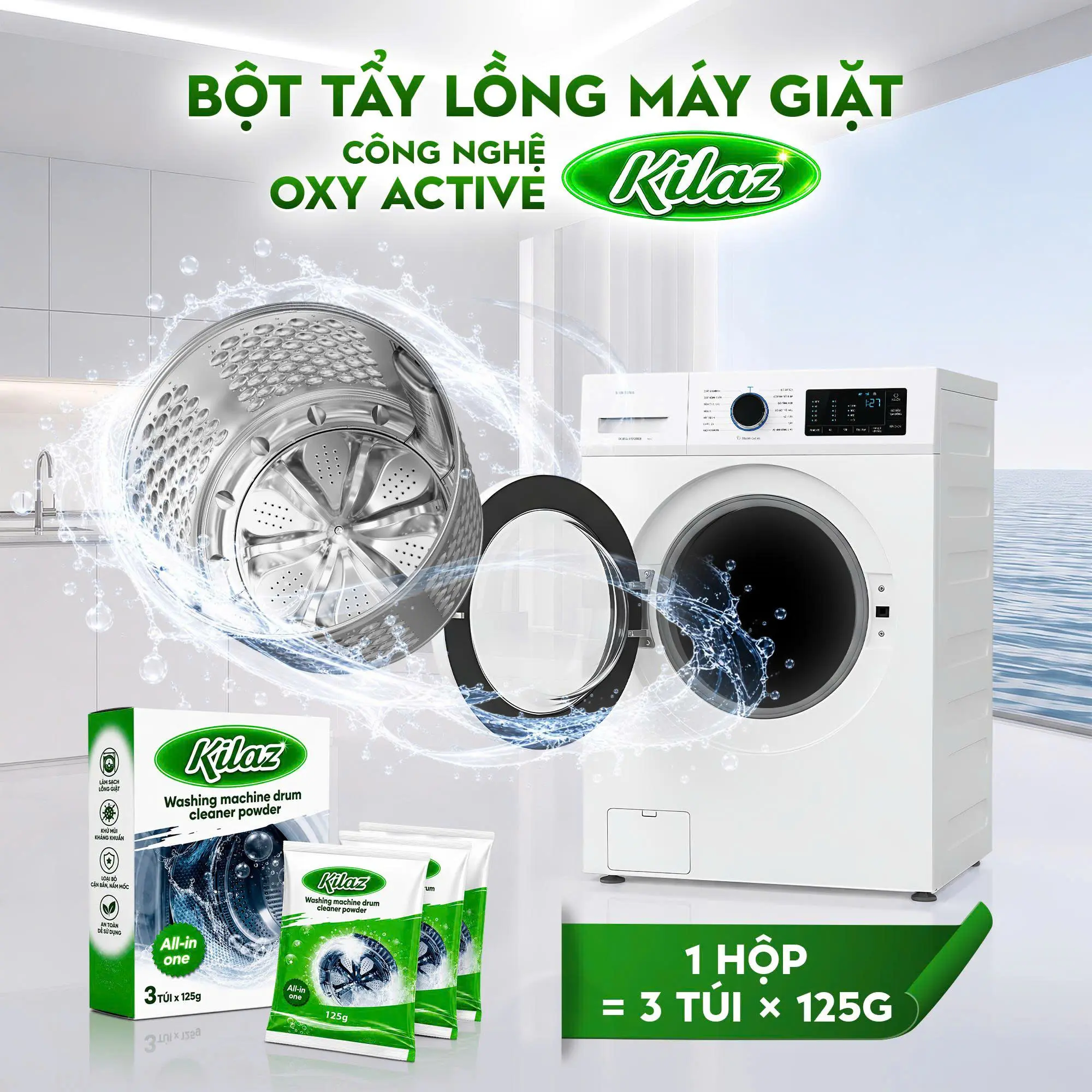 [Deal Sốc Mở Bán ] Combo 3 Gói - 6 Gói - 9 Gói Bột Vệ Sinh Lồng Máy Giặt KILAZ Tẩy Cặn Bẩn Khử Mùi Kháng Khuẩn Cửa Trên Cửa Ngang