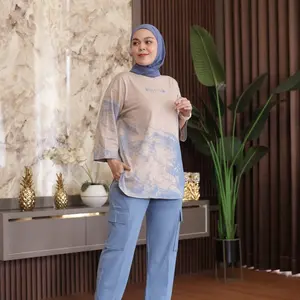 Setelan Cargo Wanita Import Bahan Kaos Katun Combed 24s Aplikasi Sablon Baju Setelan