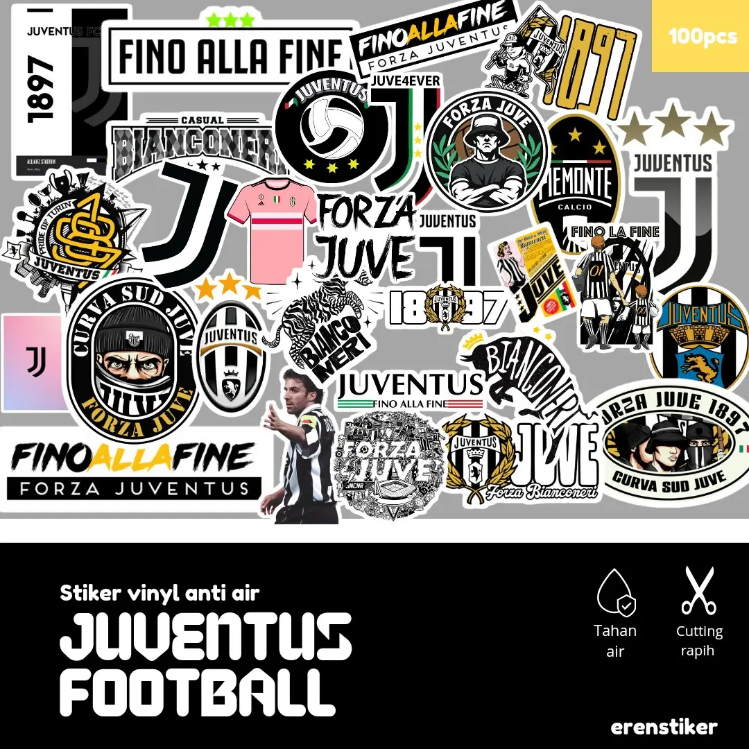 stiker vinyl anti air edisi club sepak bola italy Juventus fc, stiker helm, stiker case