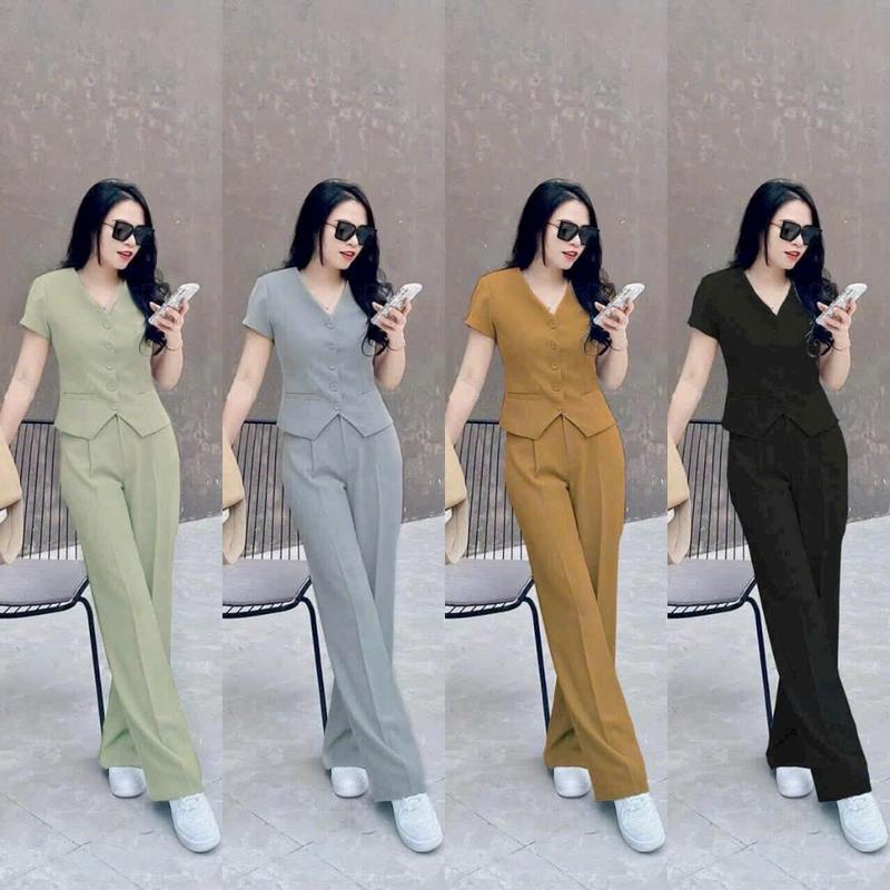  Sét Bộ áo Gile Tay Ngắn Phối Quần Dài  Sang Trọng Thích Hợp Đi Làm Đi Chơi Dự Tiệc cho Nữ Top Women 