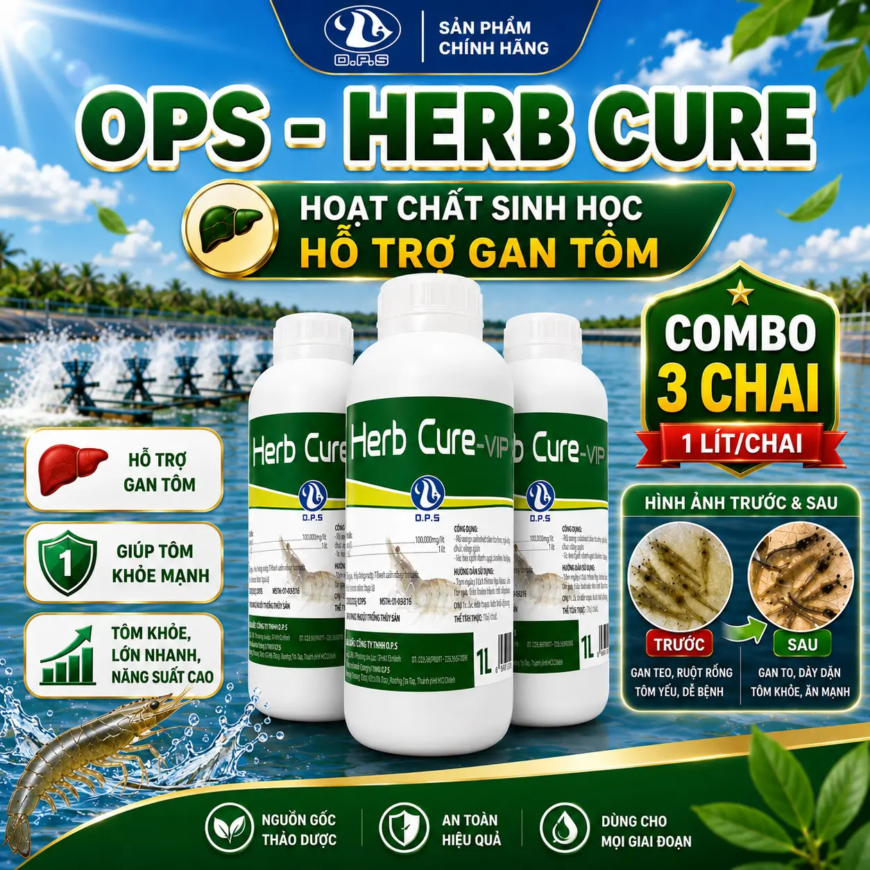 [ COMBO 3 CHAI ] OPS Herb Cure 1 LÍT  - Bổ sung sorbitol giúp cải thiện chuyển hóa và hỗ trợ hoạt động tiêu hóa của tôm.” “Giúp tăng hiệu quả sử dụng thức ăn.” “Hỗ trợ chức năng sinh lý tự nhiên của gan.”