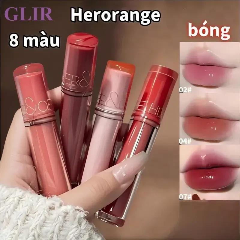 Son Kem Bóng Cao Cấp HERORANGE Màu Đỏ 8 Màu Tròn Đẹp 1 Lần Thoa, Long-lasting Bóng Sáng Không Phai Màu, Nhanh Chảy Màng Không Dính Tóc, Chống Mồ Hôi Chống Nước, Dưỡng Môi Với Extract Hoa Hồng