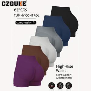 CZGUKE Conjunto de 6 Pzas para Mujer Shorts Deportivos Sin Costuras Ropa de Ciclismo y Jogging con Efecto Push-Up y Cintura Alta Pantalones Ajustados Ropa de Yoga
