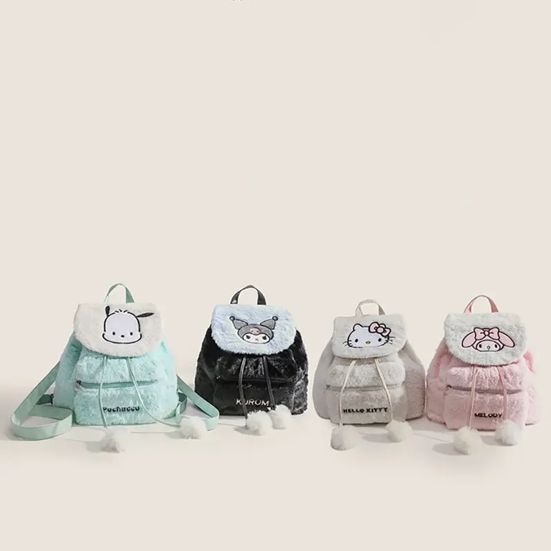 Tas Ransel Serut Boneka Bulu Sanrio Kawaii - Tas Ransel Premium Bulu Sannrio Tutup Depan Serut. 0