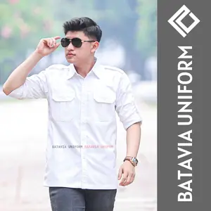 Kemeja PDL Lengan Panjang by Batavia Uniform - Kemeja Kerja Lapangan Tactical Lengan Panjang Pria Wanita Warna Putih Bahan American Drill Bisa Custom Bordir Satuan dan Custom Design kemeja  unisex