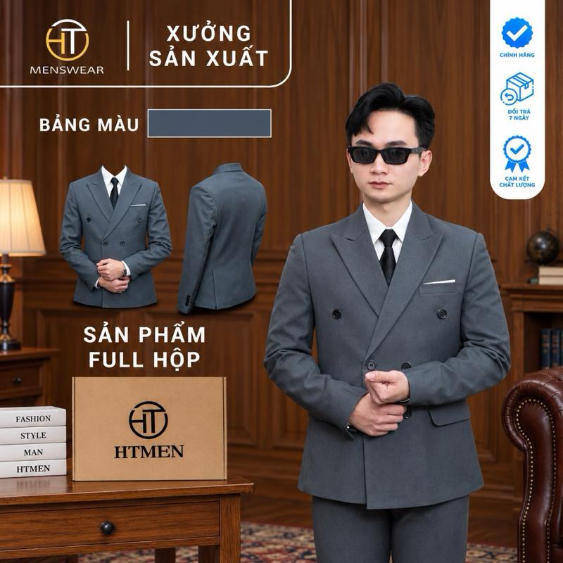 Áo Vest Luxury HTMEN Menswear Nam 6 Cúc Độn Vai Sang Trọng Thời Trang - Đệm Vải…