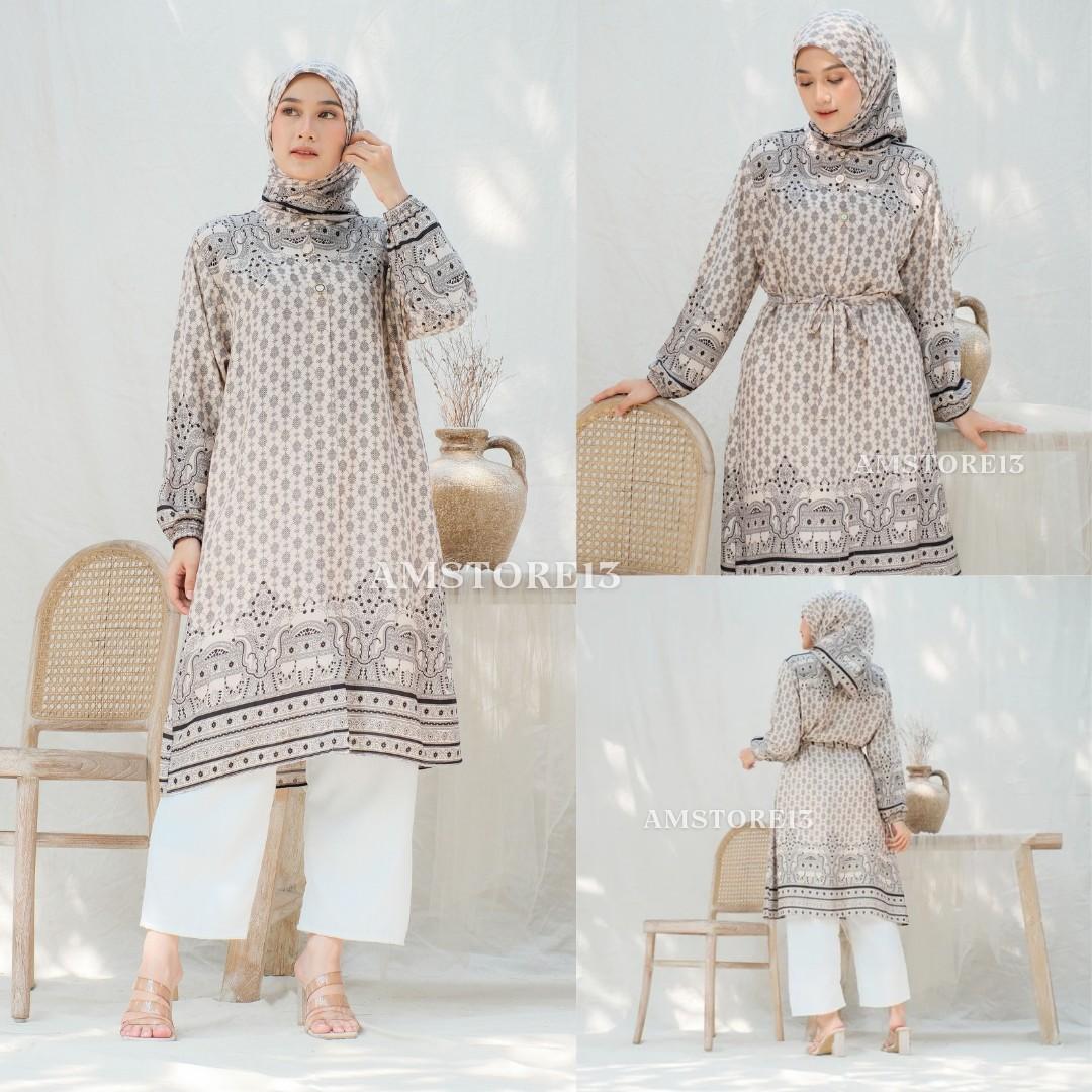 Alena Setelan Tunik set Hijab Terbaru Rayon  Diamond Premium  Baju Formal Muslim Dewasa