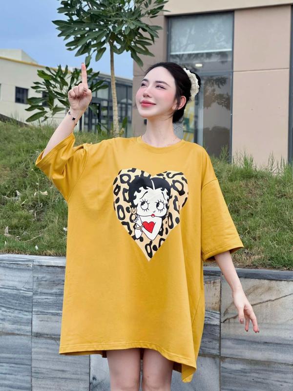 D95 - Đầm Suông Fom To in Hình Dễ Thương Women