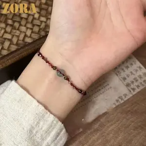ZORA Gelang Giok Pasangan Etnik Handmade Tali Merah Hitam Model Simpul Hadiah Sahabat Pacar | Terbaru Jade Gelang S219-S220