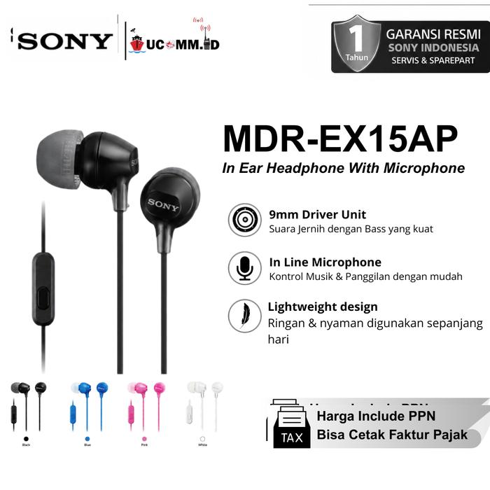 Gambar Sony MDR-EX15AP In-Ear Heaphone With Microphone Original Garansi Resmi - Black dari Ucomm.ID Store Kota Surabaya Tokopedia