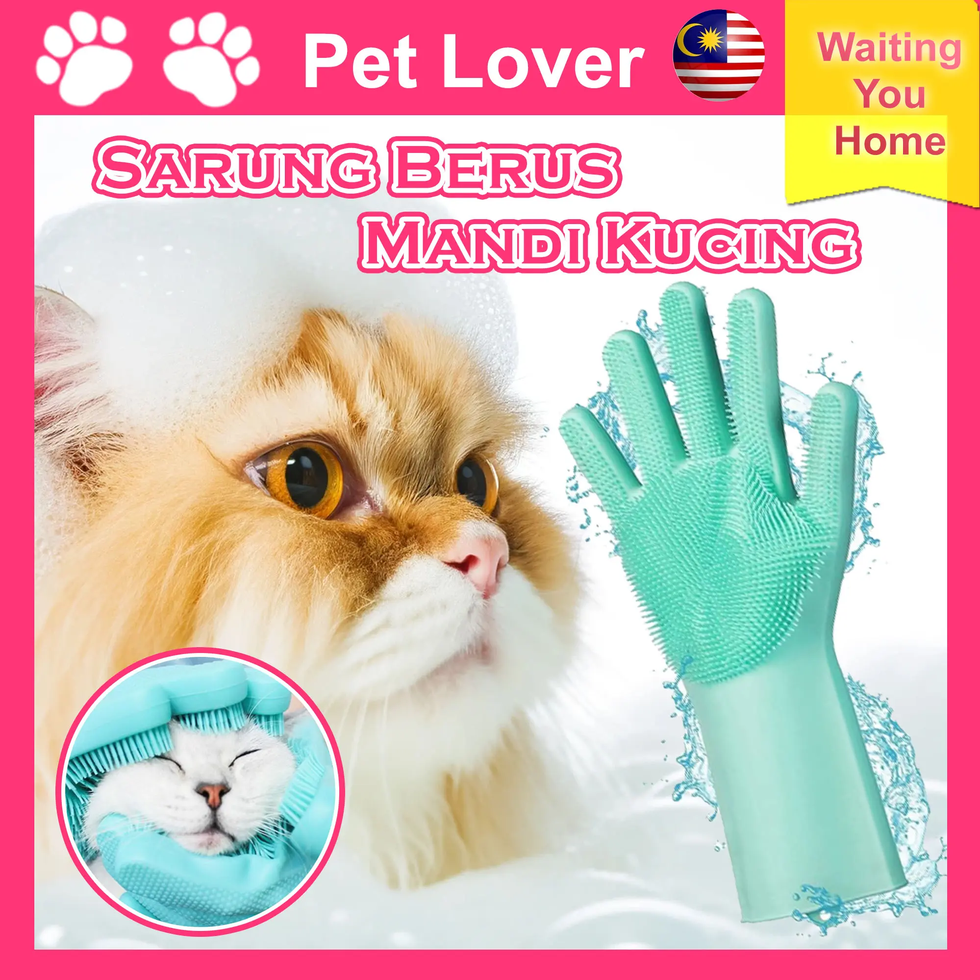 PETLOVER Sarung Tangan Berus Mandian Kucing Anti Cakar Cat Bath Glove Anti Scratch
