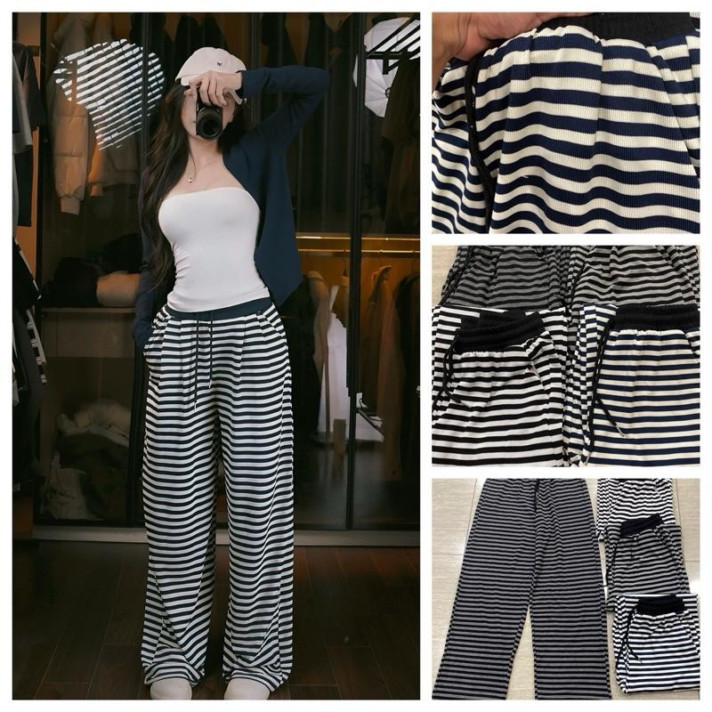   Deal Mở Bán  Quần Nữ Kẻ Ngang Ống Rộng Chất Len Tăm Mùa Thu Đông Cạp Chun 