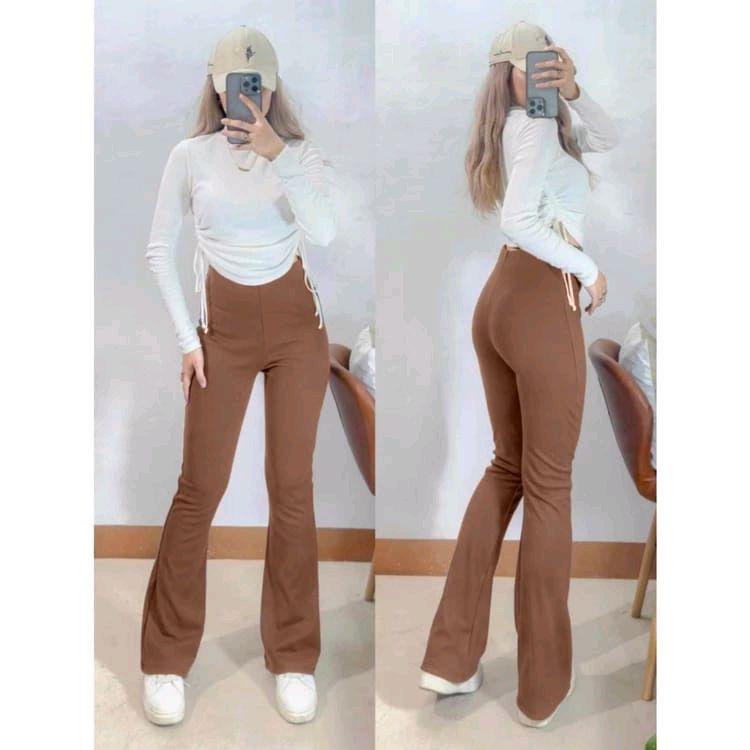 Celana Scuba Cutbray High Waist Premium Tebal ENCUBRAY - Kulot Basic Kantor Hitam Panjang Melar - Casual Wanita Formal Kerja 8