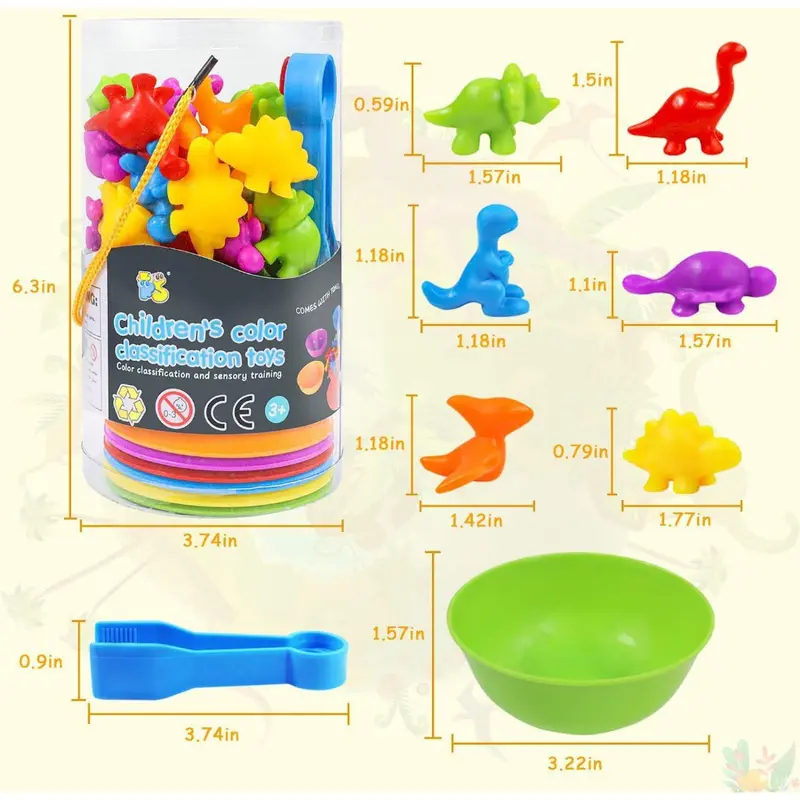 36/48/56 Buah Mainan Anak-anak Penyortiran Warna Mengidentifikasi Warna untuk Anak-anak Kecil Permainan Montessori dengan Mangkuk Penyortiran Gratis dan 2 Pinset 5
