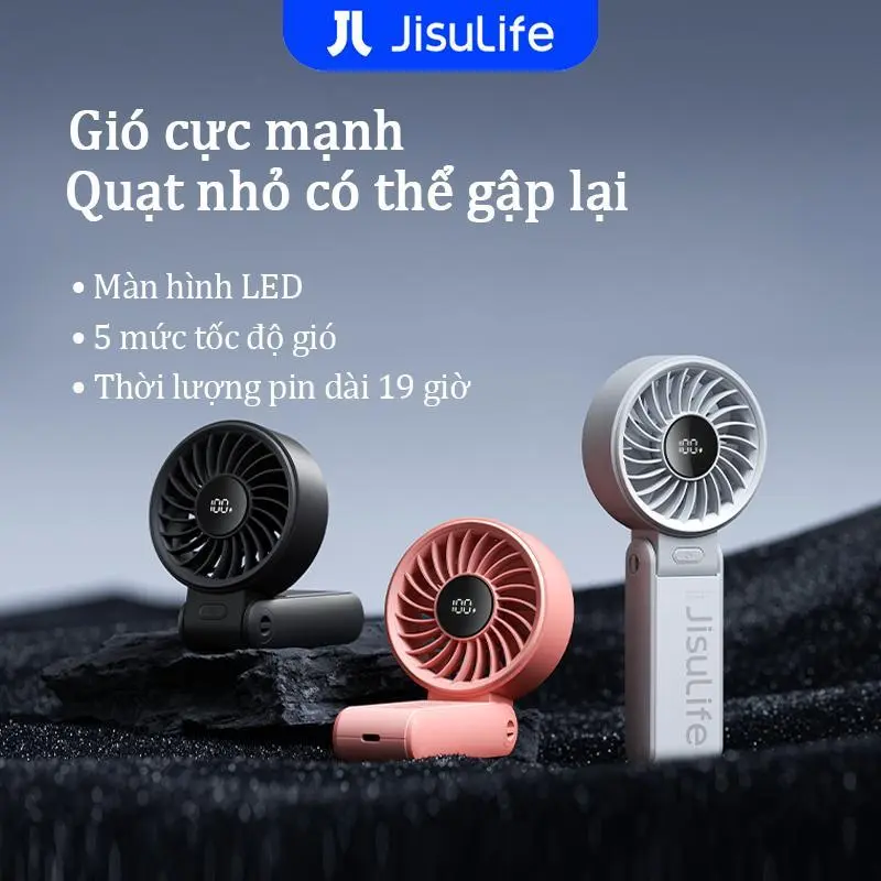 Quạt Cầm Tay JisuLife 7 ｜ Quạt Mini 3 Trong 1 Sạc USB, Hỗ Trợ Đeo Cổ Và Gập Gọn, Pin 5000mAh Sử Dụng Đến 19 Giờ, 5 Cấp Độ Gió Điều Chỉnh, Màn Hình LED Hiển Thị Số, Phù Hợp Đi Làm, Ra Ngoài, Vận Động Ngoài Trời, Văn Phòng