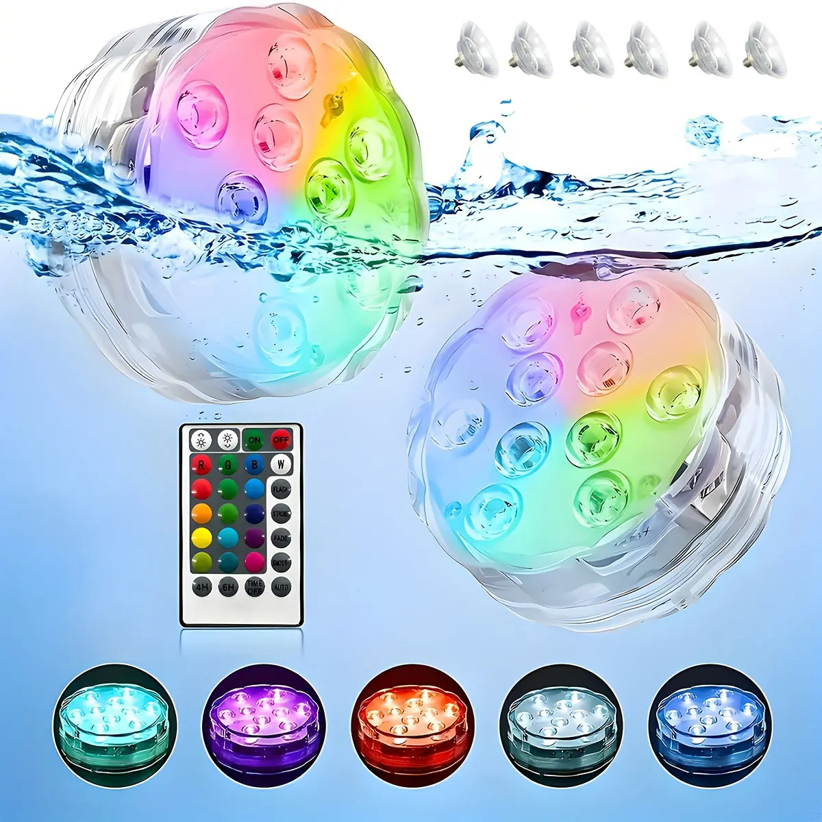 2 counts LED Lights Underwater Lights, Pool Lights, Outdoor Underwater Night Lights, Multi-color Lights. Suitable For Bathtub, Garden, Pond, Fountain, Spa, Halloween Party Decoration lawn swimming pool supplies