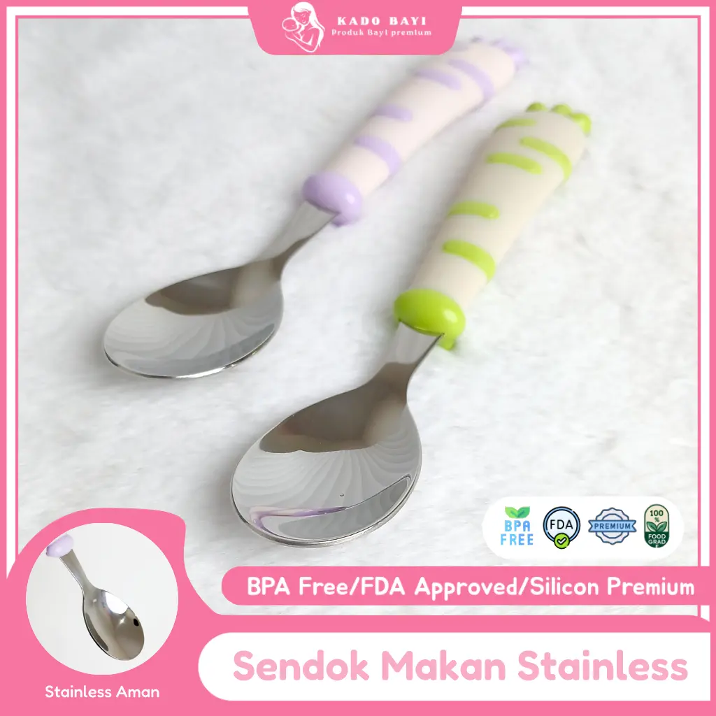 Sendok MPASI Bayi Wortel Lucu | Sendok Bayi Stainless Steel 316 Anti Karat | Pegangan PP Aman | Sendok Makan Bayi Belajar Makan
