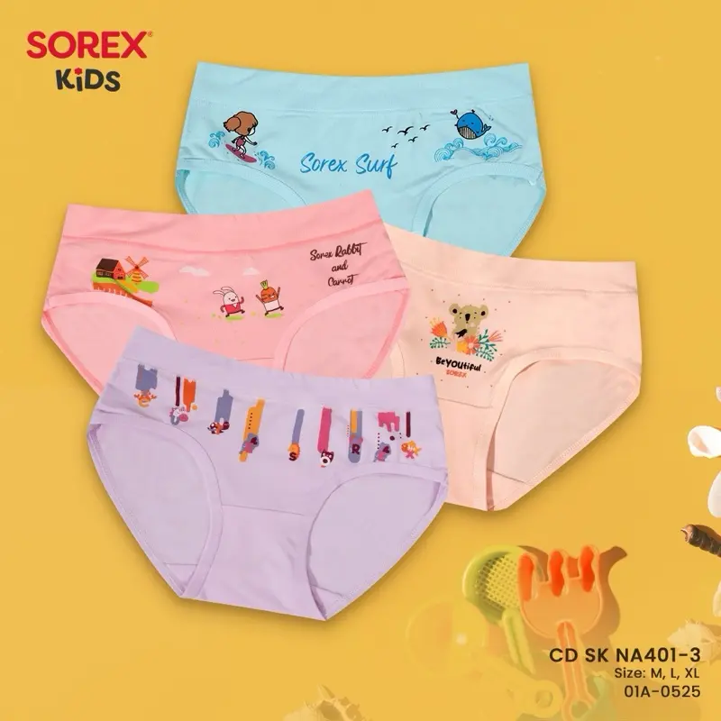 Sorex Kids NA401, NA402, dan NA403 CD/Celana Dalam Anak Perempuan Super Soft model segitiga halus lembut adem nyaman motif