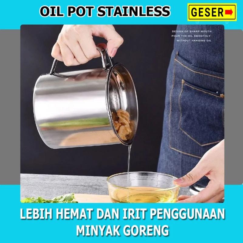 OIL POT STAINLESS 1,3 LITER MUG GELAS SARINGAN TEMPAT WADAH OIL POT 1,2 LITER OIL POT WADAH MINYAK GORENG 4