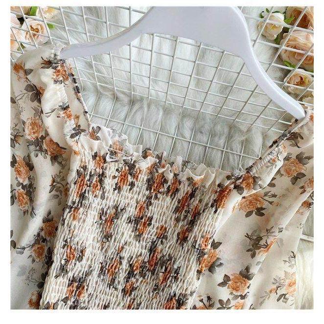 Product Introduction of Retro Floral Crop Top for Women Long Sleeve High-waisted Short Blouse Off-shoulder Shirt 10