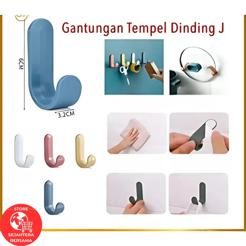 SB Gantungan Hook J Kait Tempel Dinding/Gantungan Baju Huruf J Tanpa Paku 7