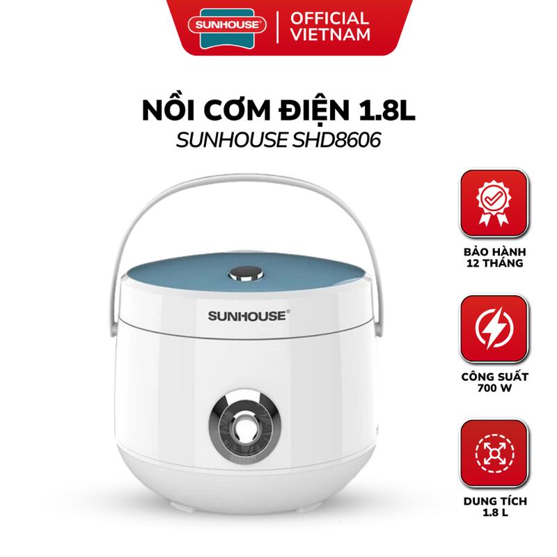Nồi Cơm Điện SUNHOUSE SHD8606 - 1.8L, Lòng Chống Dính Whitford, Bảo Hành 12 Tháng