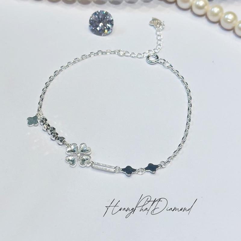    Hoàng Phát   Phụ Kiện Lắc Tay Bạc Ý 925 Chữ Cong Mảnh Mặt Hoa 4 Lá Chạm Máy  LT220  KHÔNG XI KIM 