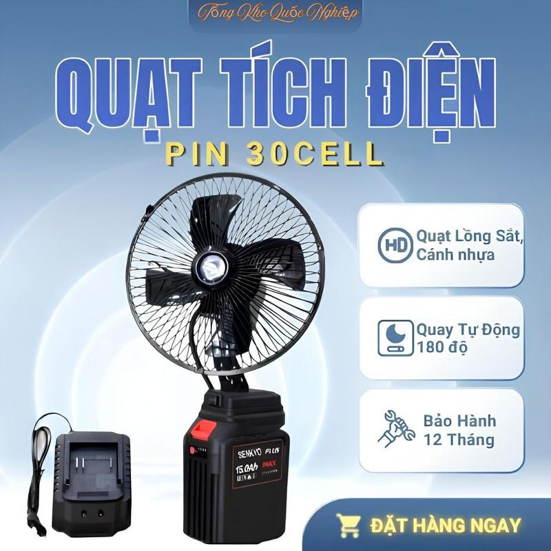 [VBB deal 9k] Quạt Tích Điện Kèm Pin 30cell Tặng cốc Sạc Nhanh - Chế Độ xoay Tự Động, 2 chế độ giá , động cơ lõi đồng, siêu mát.