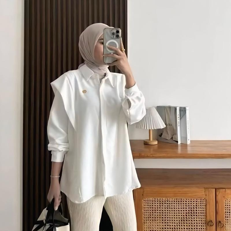 ANDINI BLOUSE SHAKILA ATASAN WANITA TERBARU (FREE BROS) kemeja  polos atasan wanita kekinian baju kerja wanita viral Basic Tangan  Panjang 3
