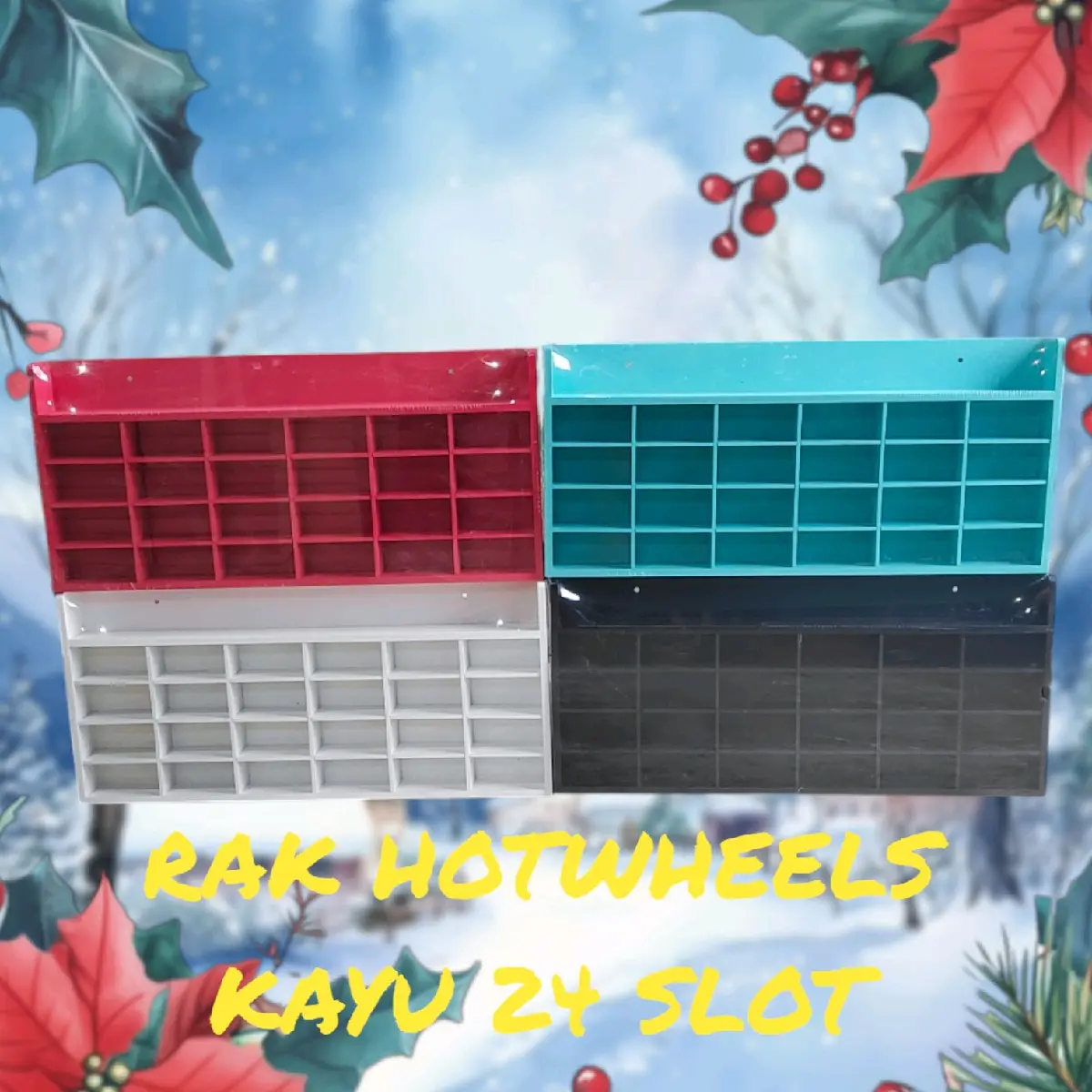 Rak hotwheels bahan kayu isi 24 slot tanpa penutup wc white/black Penyimpanan
