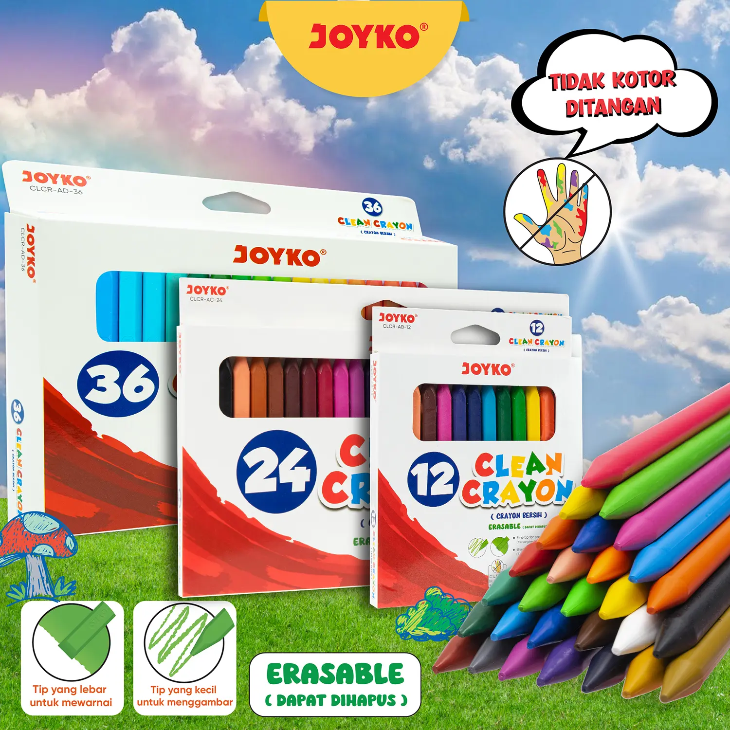 JOYKO Krayon Bersih Dapat Dihapus Clean Crayon Erasable