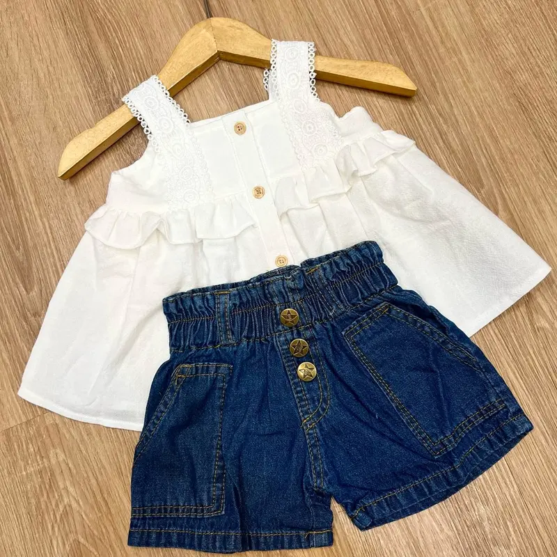 Leika Setelan Anak Atasan Babydoll Linen dan Ripjeans Mini  Perempuan 3