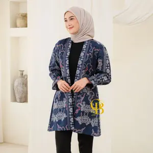 Blazer Batik Atasan Wanita Modern Outer Batik Long Outer Terbaru Katun Cardigan Panjang