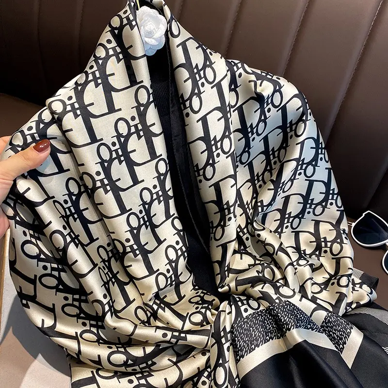 Khăn Lụa Satin In Họa Tiết Cho Nữ, Khăn Choàng, Băng Đô, Khăn Trùm Đầu, Cà Vạt, Khăn Quàng Cổ, Nơ, Chống Nắng, Khăn Đi Biển, 180X90Cm