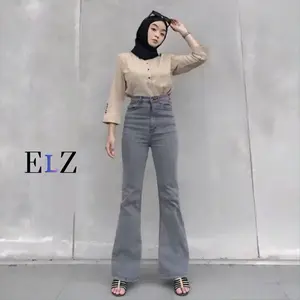 Highwaist Lily Cutbray Jeans Wanita Celana Panjang Denim Cutbray