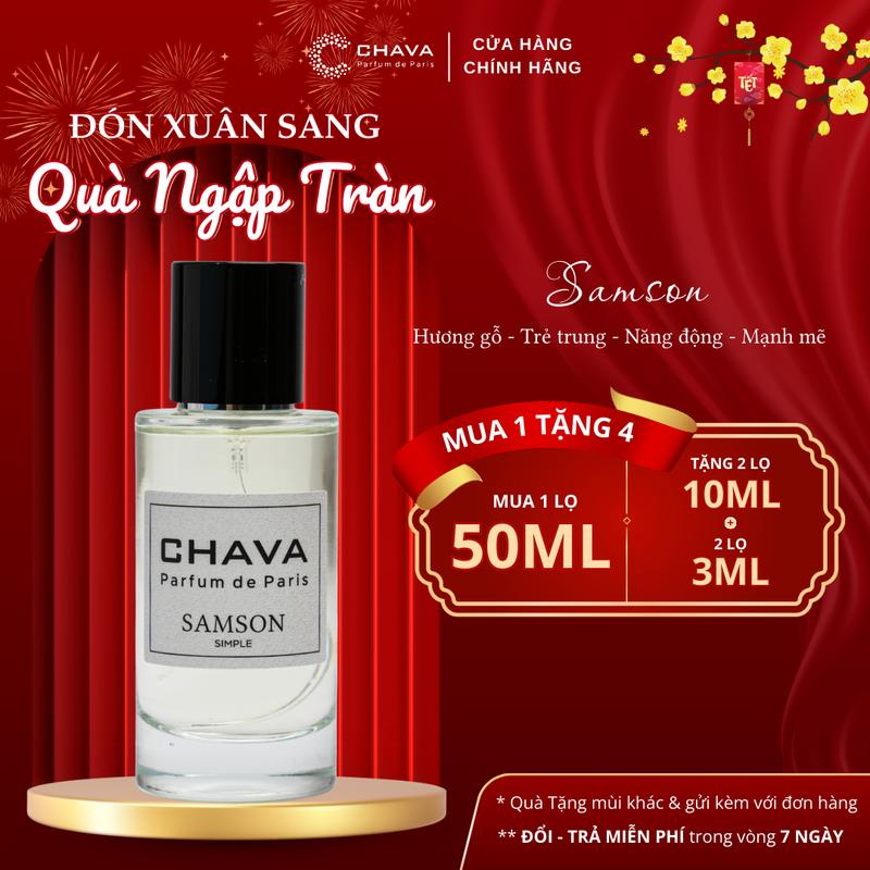 Nước Hoa Nam Trẻ Trung Năng Động C CHAVA SIMPLE SAMSON - Mùi Hương Tươi Mát Gỗ Nồng Ấm Mạnh Mẽ & Quyến Rũ - Phong Cách Năng Động Cá Tính Tự Tin - Chính Hãng Lưu Hương Lâu 6-8h Da & 3-4 Ngày Quần Áo Perfume Xịt Thơm