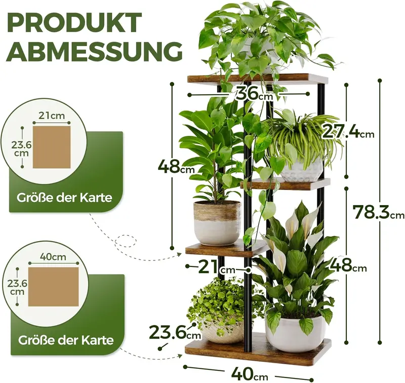 Bamworld Plant Stand Indoor Metal Plant Rack Outdoor Black Plant Holder 4 Levels 5 Pot for Multiple Plants Corner Plant Table for Patio Garden Balcony Living Room (39 x 23 x 78 cm) 4