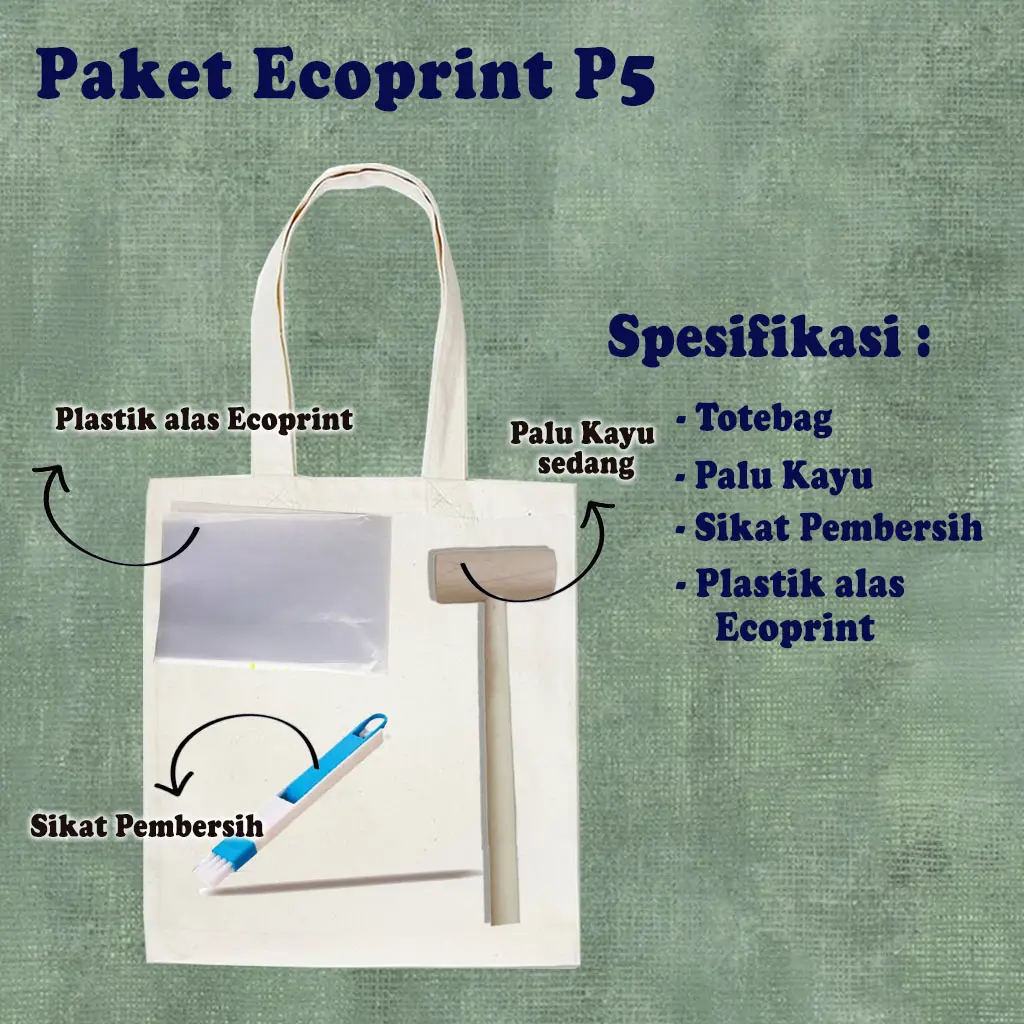 Paket tote bag P5 Ecoprint Tas Ecoprint, Plastik Alas, Palu Kayu dan Sikat Ecoprint tugas Prakarya Sekolah Totebag Wanita