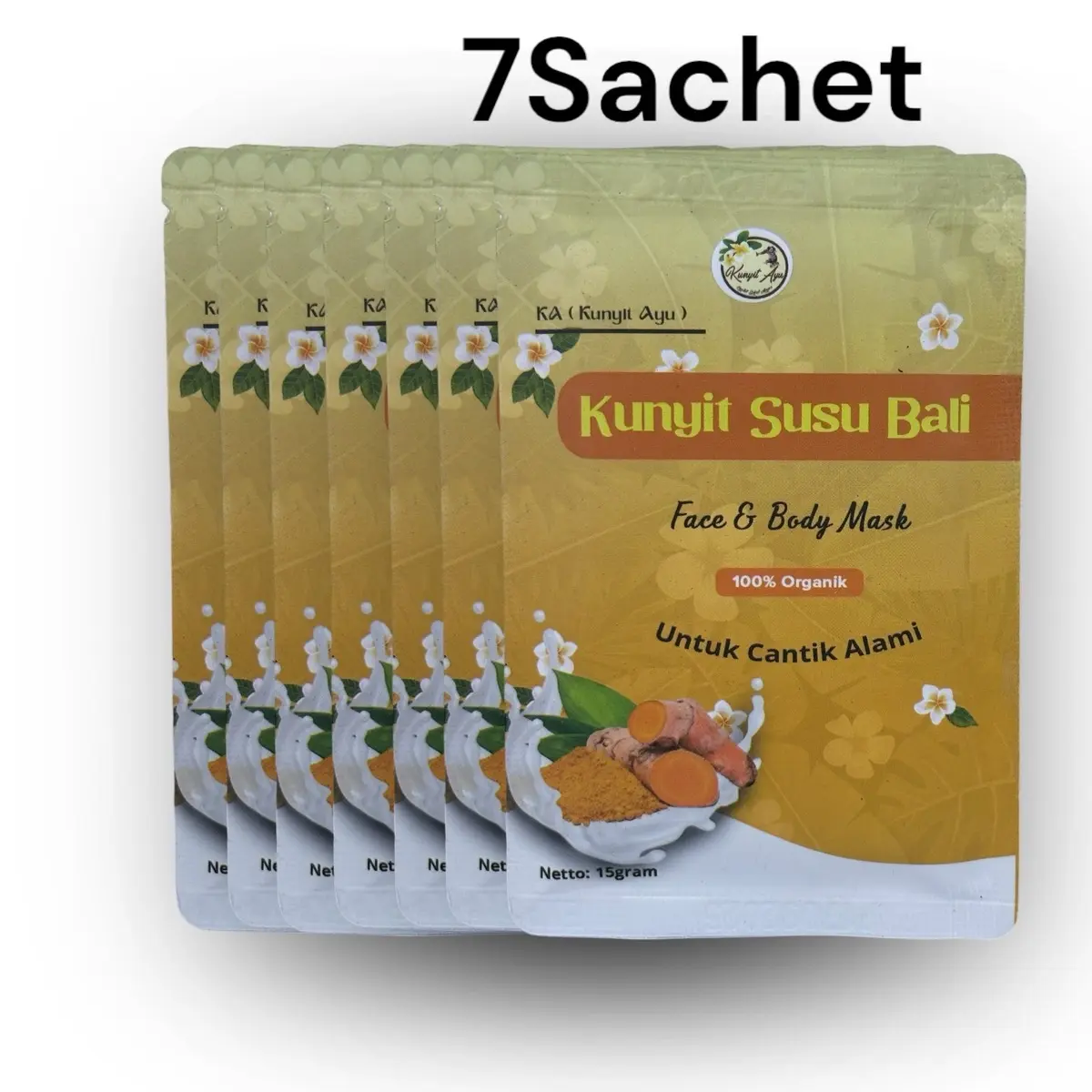 Masker wajah kunyit susu bali untuk kulit berminyak , jerawat kunyit ayu 7 sachet Pencerah Mengencangkan buat