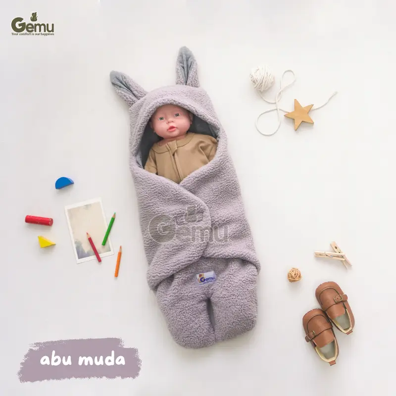 GEMU Selimut Bayi Bedong Blanket Instan Sherpa Bulu Domba Tebal Karkakter Kaki Premium Newborn 4