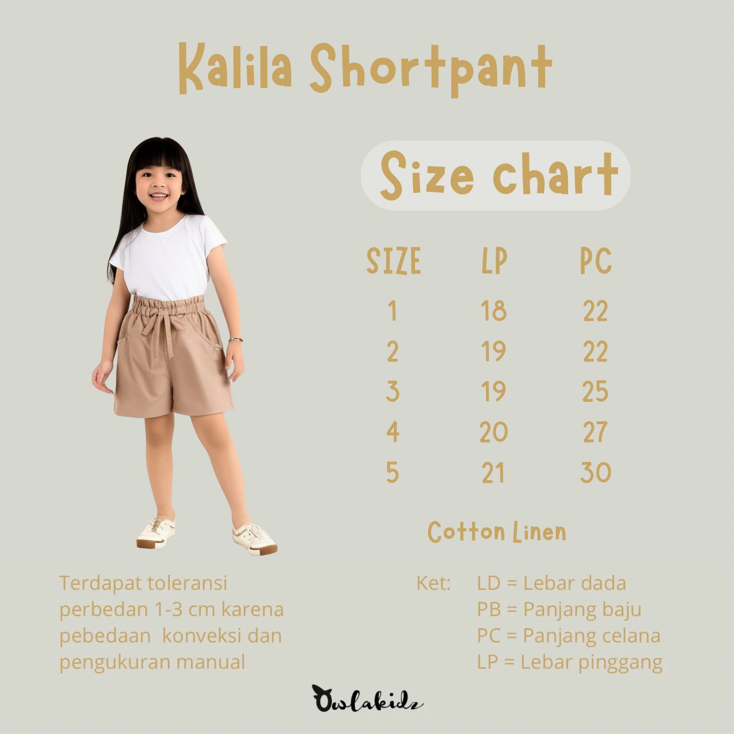 OWLAKIDZ - KALILA - Shortpant Anak Perempuan - Celana Pendek Anak Cewek OWLAKIDZ - KALILA - Shortpant Anak Perempuan - Celana Pendek Anak Cewek