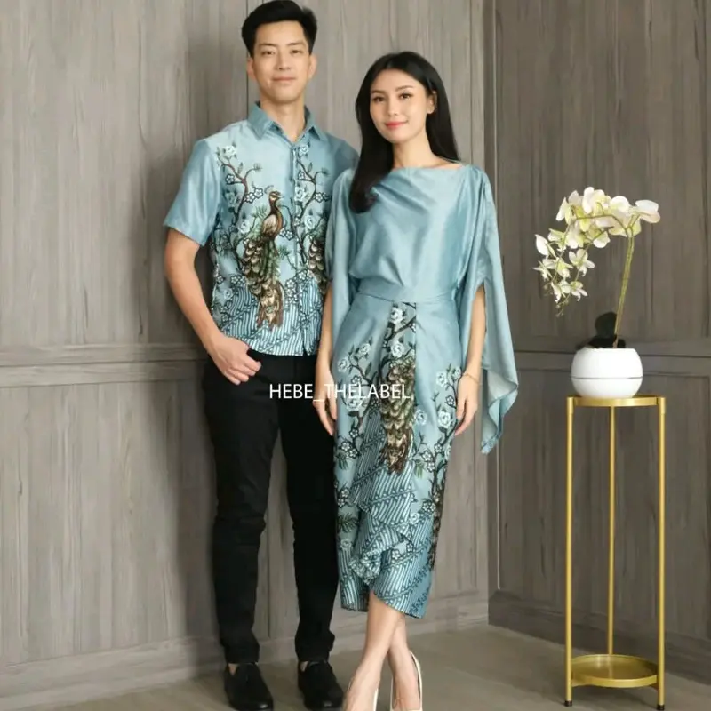 Baju Couple Biru Couple Kemeja Batik Dress Couple Baju pesta setelan batik couple Dress  Baju Imlek Cheongsam 0