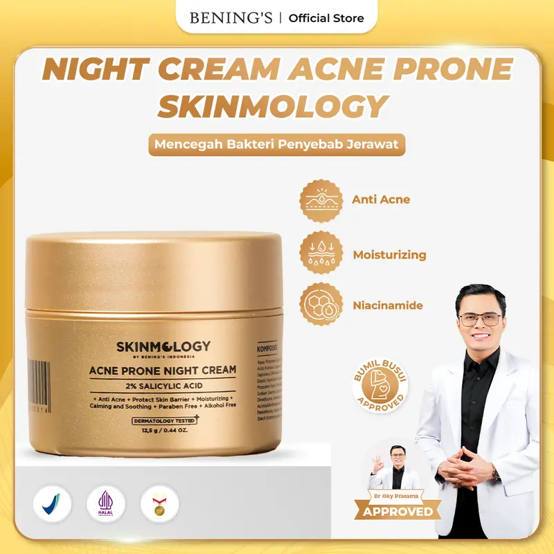 Night Cream Acne Prone Expert Series Skinmology by Bening's Indonesia Exclusive Mengatasi Mencerahkan Untuk Kulit Wajah Berjerawat Menghilangkan Beruntusan Bekas Jerawat Meredakan Jerawat Facial Perawatan Muka Treatment Menyembuhkan Memudarkan 0
