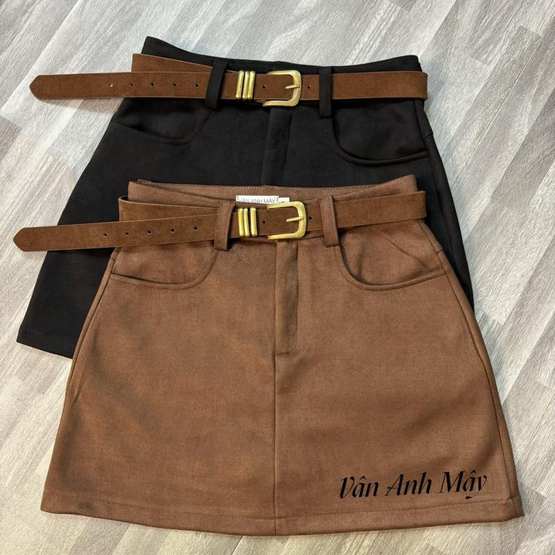   Mở Bán  Chân Váy Da Lộn Dáng A ,Cạp Cao Trên Rốn Có Quần Bảo Hộ Basic Dễ Phối Đồ Nữ Women 