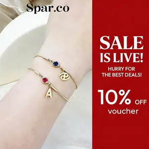 Spar.co [Payday Sale] Gelang Serut Dengan Mutiara Birthstone Dan Custom Free Extra 1 Charm Titanium - Elegant Titanium Berlapis Emas Dengan Liontin Aksesoris Birthstone  inisial SP-AAD1224 (A) Bracelets